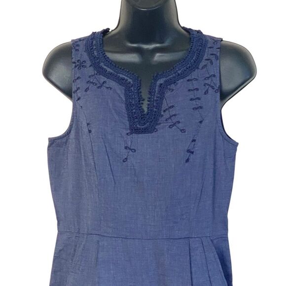 Maine New England Navy Blue Sleeveless Eyelet Lace Crochet Trim Midi Dress Sz 10 - Picture 5 of 14